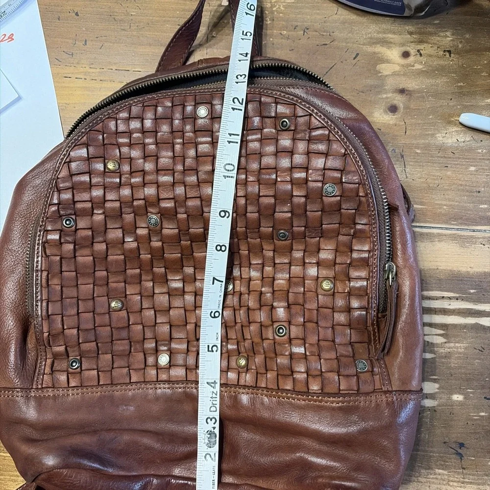 Vintage Brown Patina Woven Leather Backpack Rucksack Harbor 2nd Zips Shut